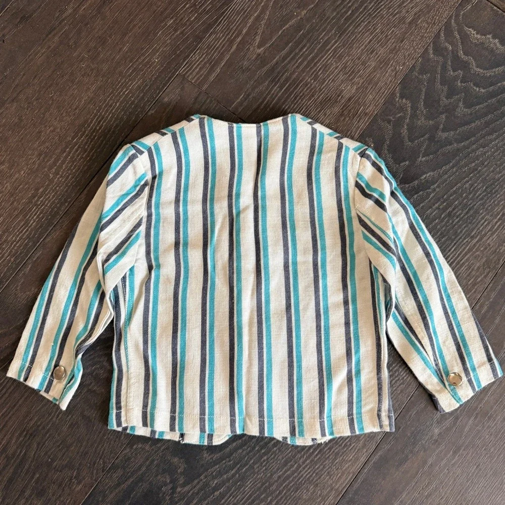 Vintage Santone by Juvenile Kids Striped Blazer Jacket Turquoise Navy White Sz 2